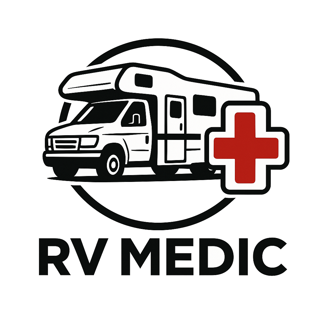 RV Medic motor home and medical cross logo